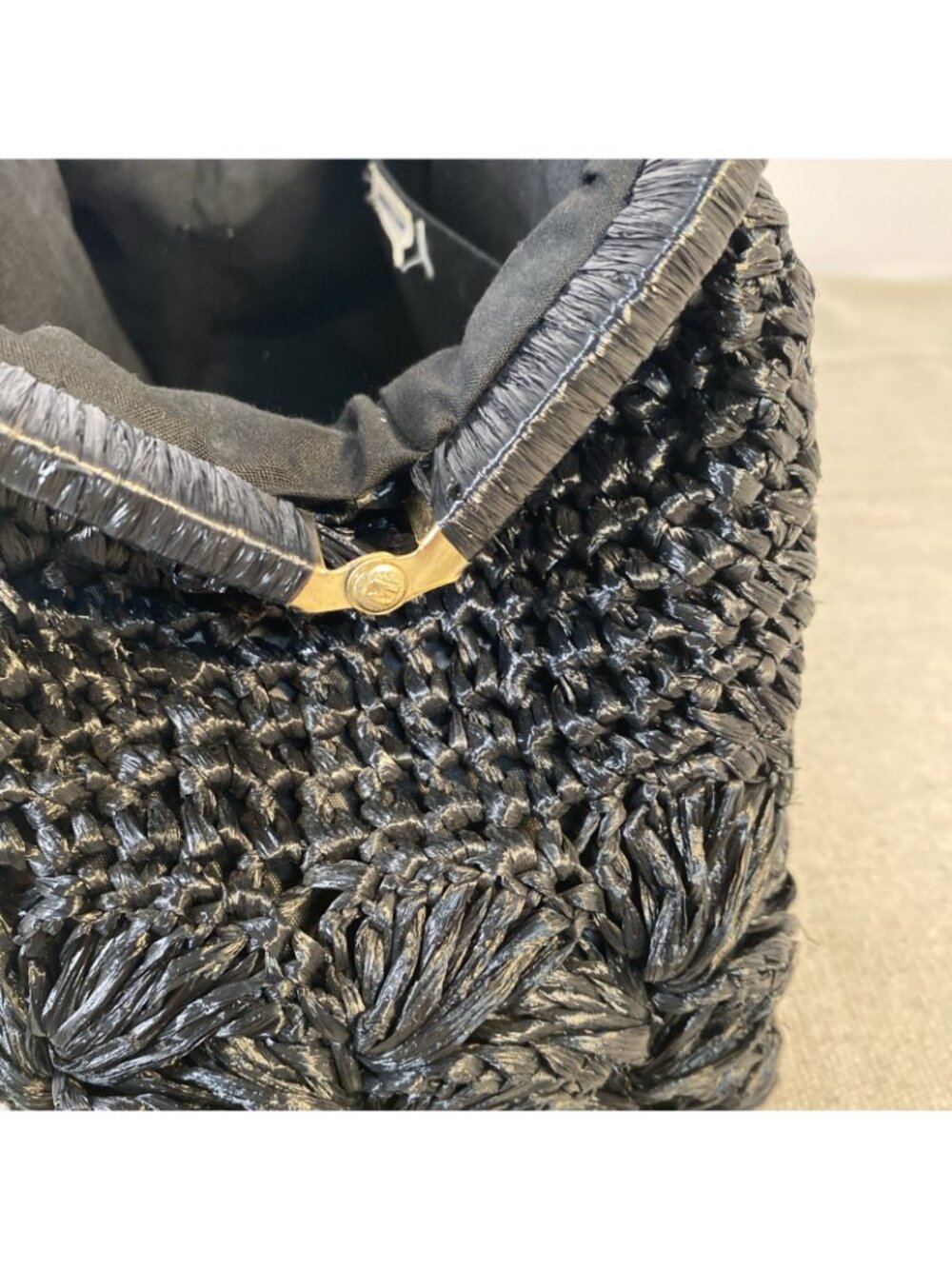 VTG Black Straw Raffia Woven 124 Japan Purse Handbag Gold Tone Clasp Closure EUC - Picture 9 of 11
